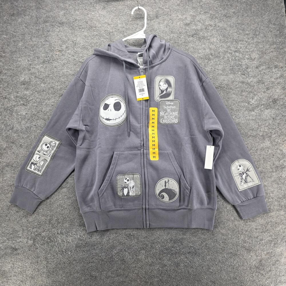 Disney Nightmare Before Christmas Hoodie Womens Medium Gray Jack Sally Full Zip